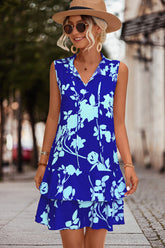 Mini-robe sans manches à imprimé floral et col en V